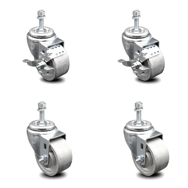 Service Caster Semi Steel Swivel TS Caster w/Roller Bearing-3" Wheel&10MM Stems-2 w/Brake, 4PK SCC-TS20S315-SSR-M1015-2-TLB-2 - main